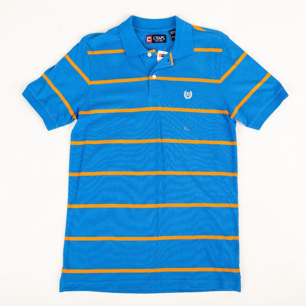 Chaps Mens S - Polo Type Shirt Blue with Orange Stripe NWT